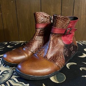 Patch Work Red/Rust/Brown Ankle Boots Size 40